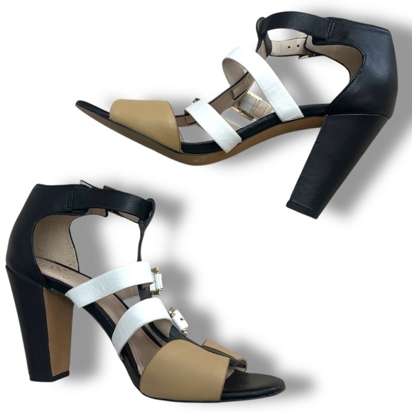 Vince Camuto Gladiator Black Beige White Adriana Heel Sandal - Size 9 - Picture 3 of 12